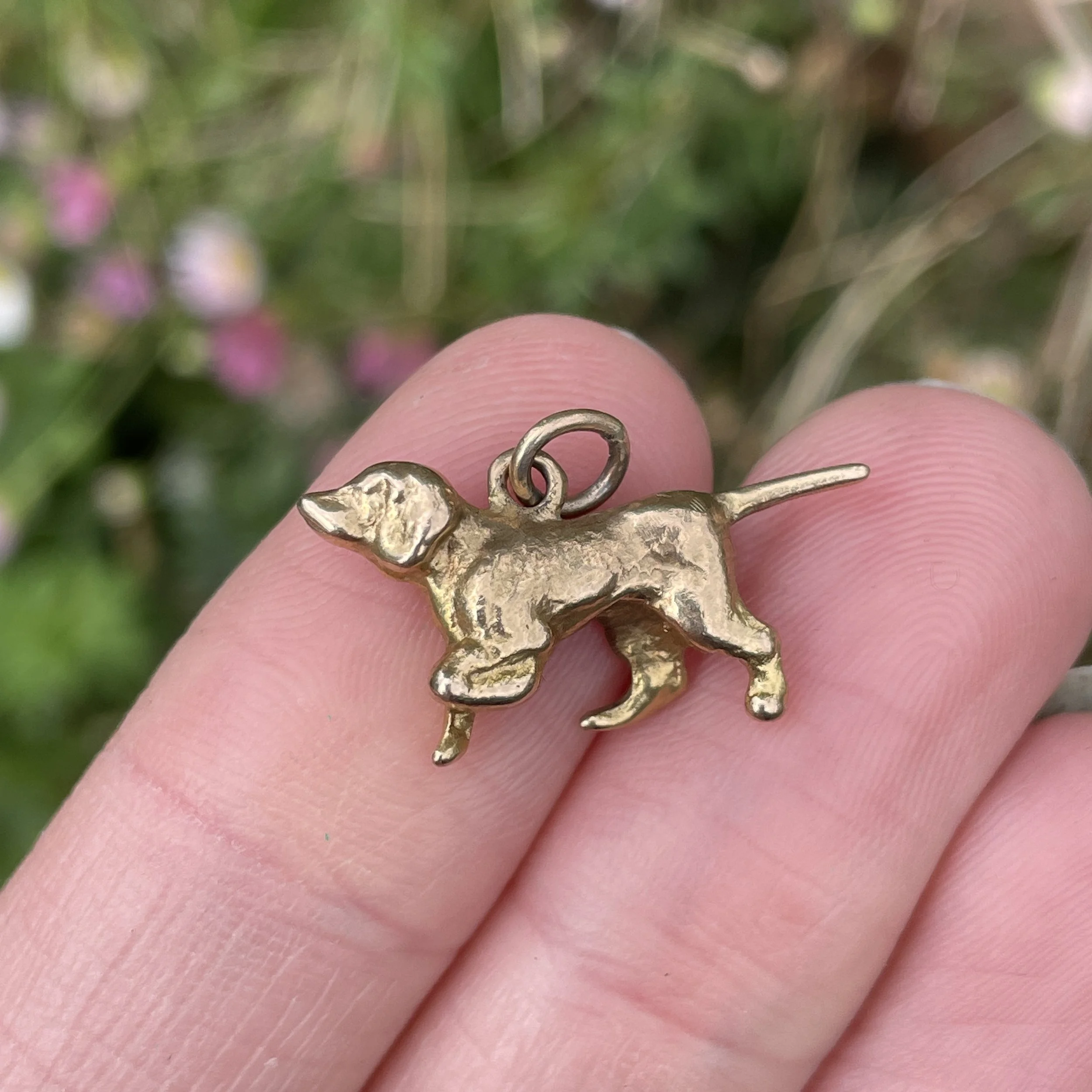 Vintage 9ct Gold Pointer Dog Solid Pendant / Charm