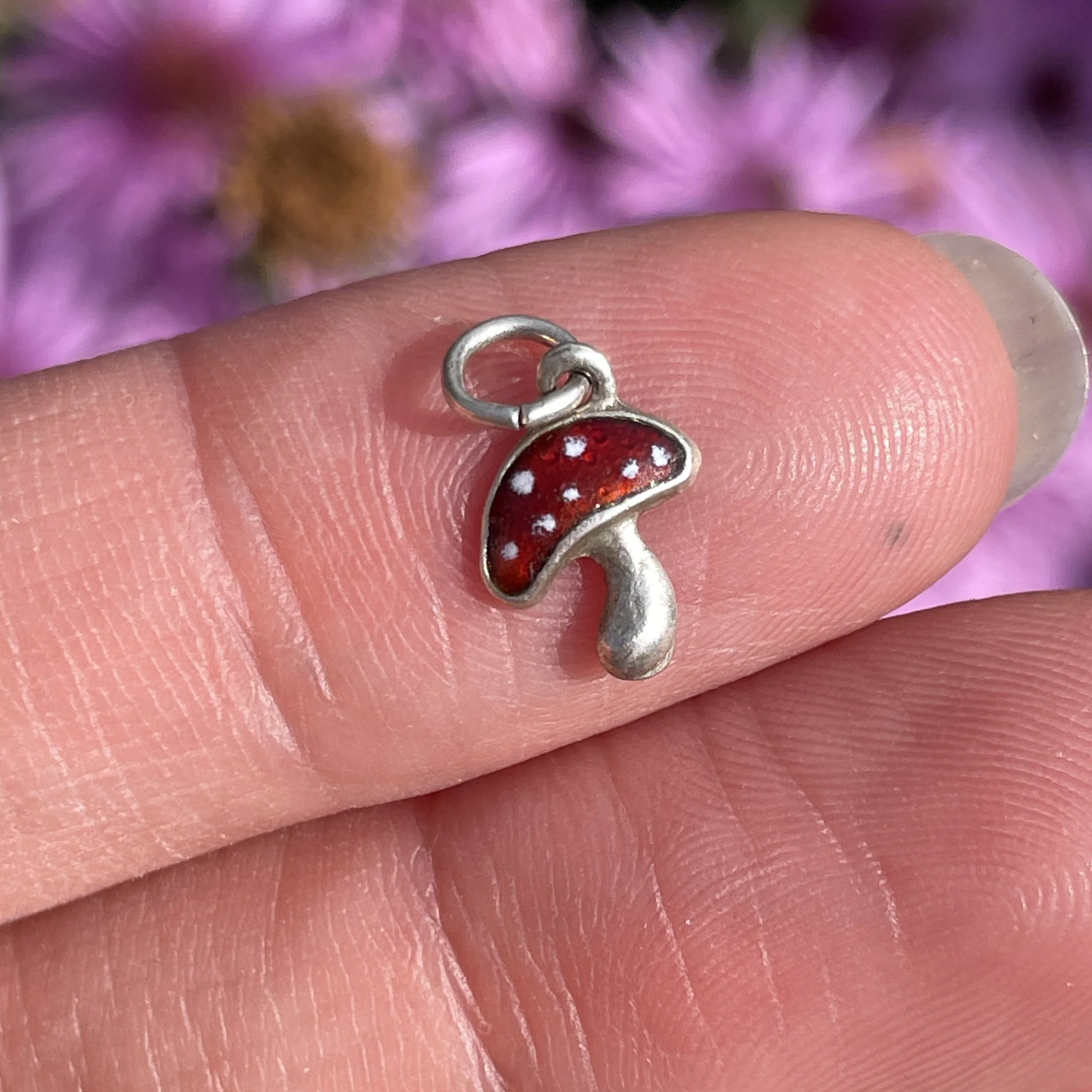 Vintage Silver and Enamel Fly Agaric Toadstool Tiny Pendant or Charm