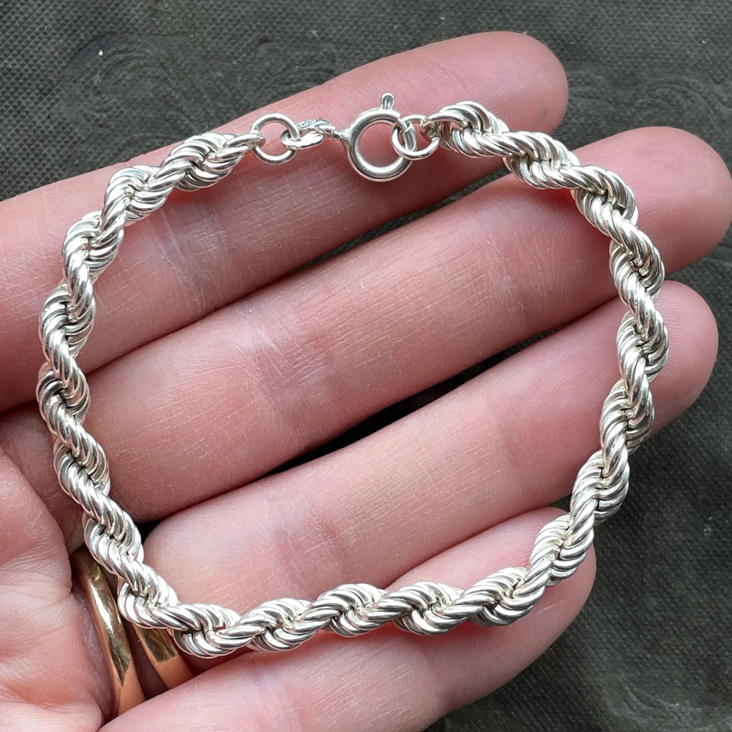 Vintage 1979 Sterling Silver Heavy Rope Twist Chain Bracelet