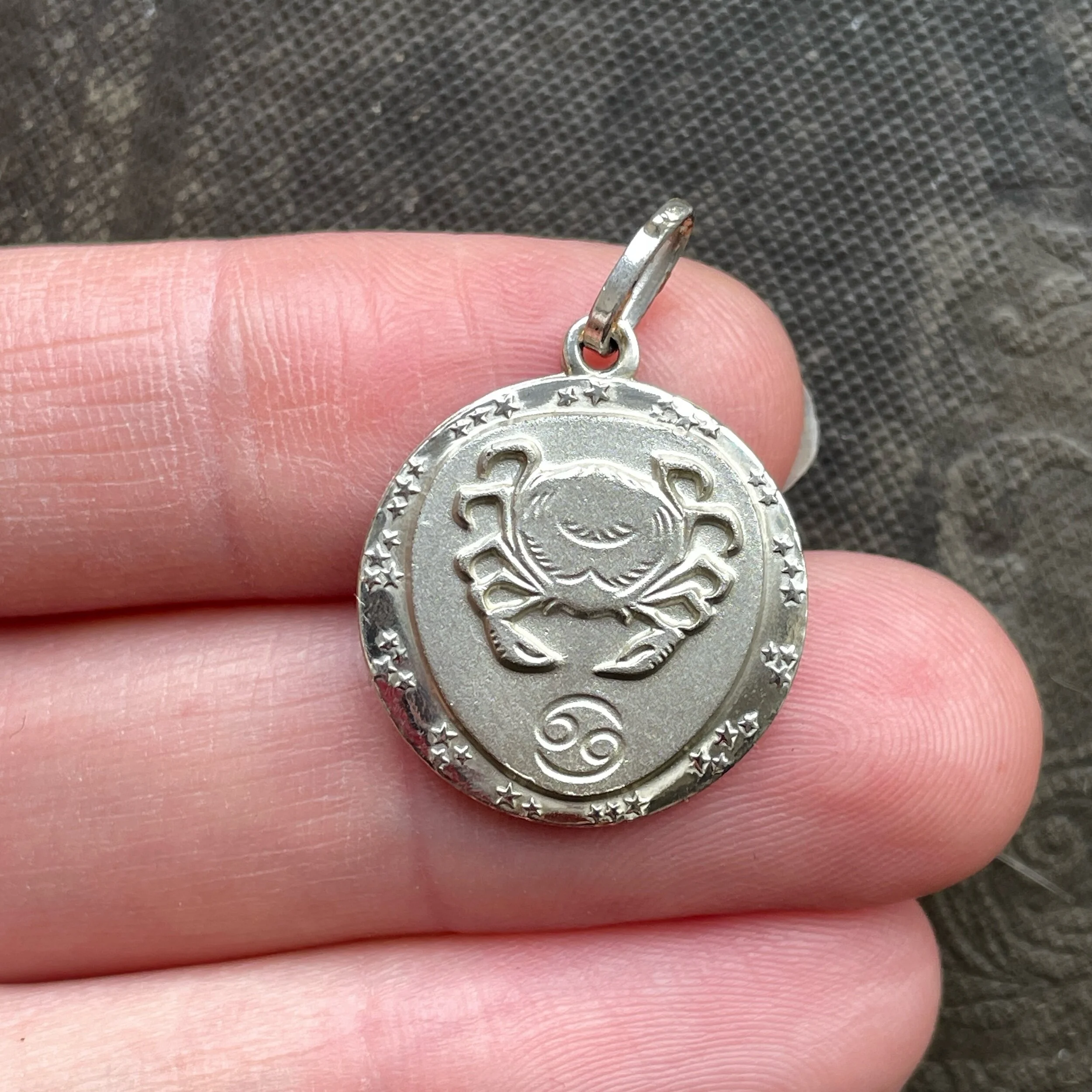 Vintage 1966 Sterling Silver Double Sided Cancer Crab with Stars and Planets Charm or Pendant