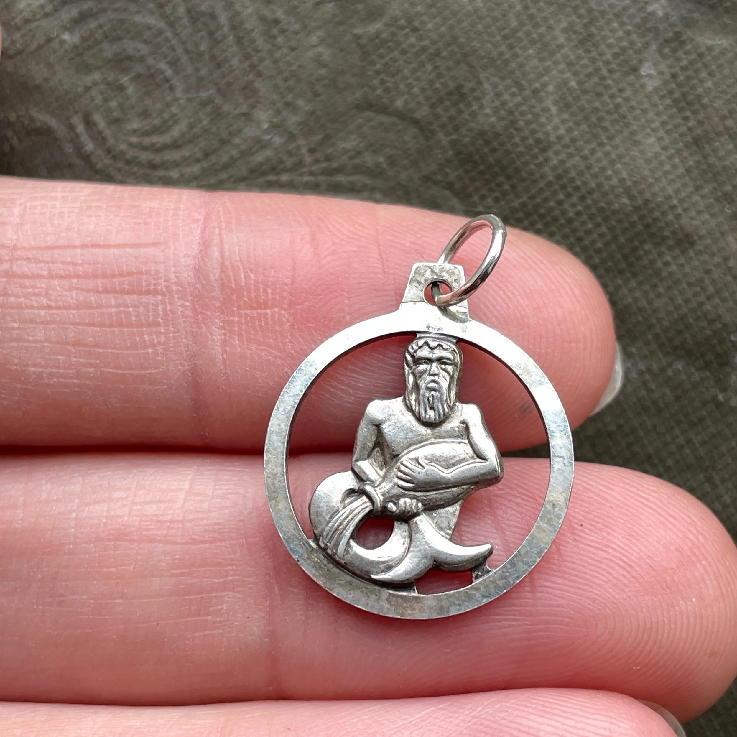 Vintage Sterling Silver Aquarius Merman Poseidon Charm or Pendant