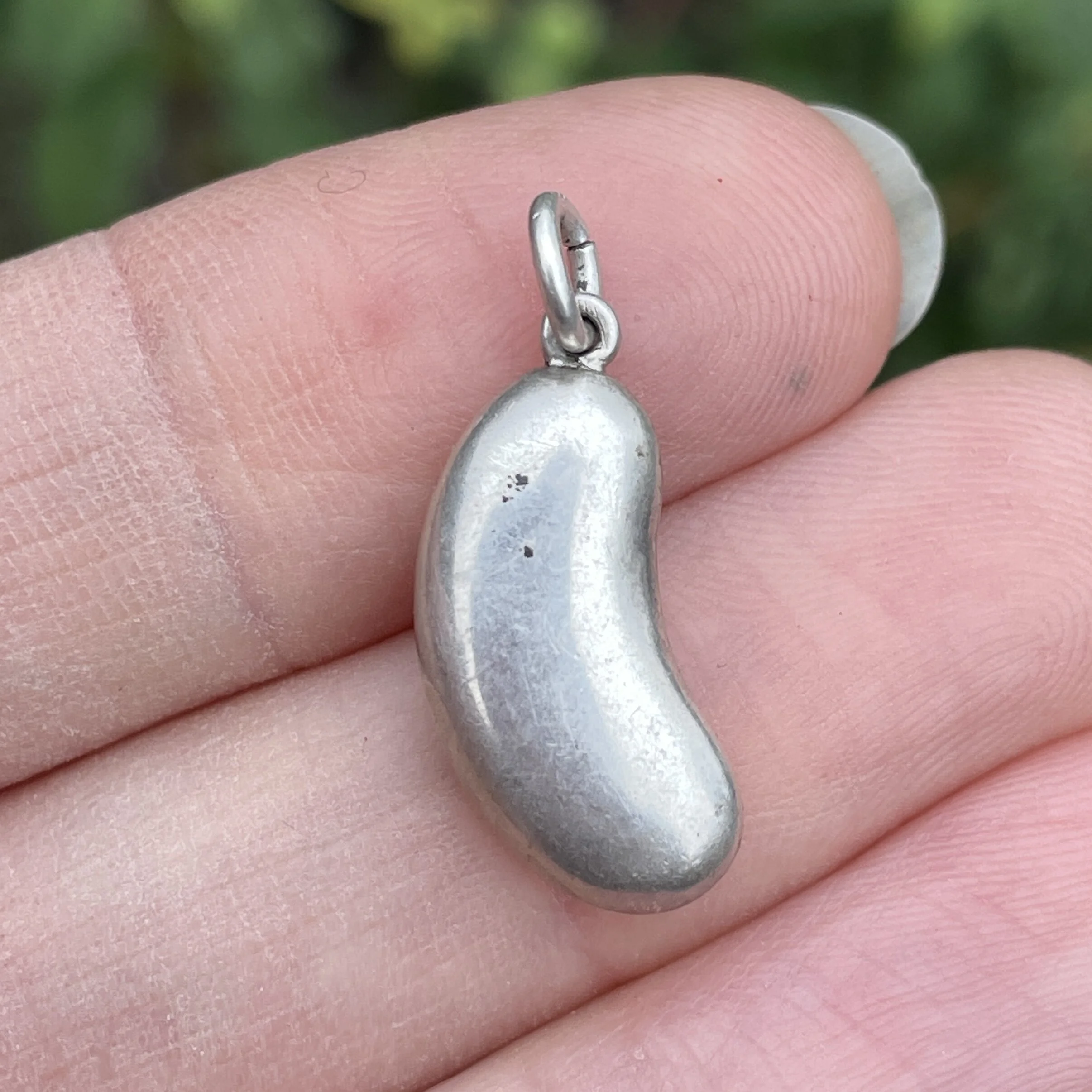 Antique Sterling Silver Lucky Kidney Bean Puffy Charm or Pendant