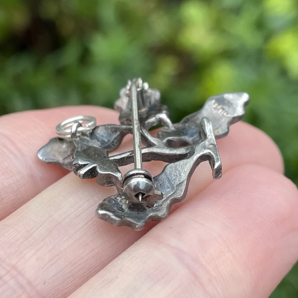 Vintage Sterling Silver and Marcasite Oak Leaves and Acorn Brooch
