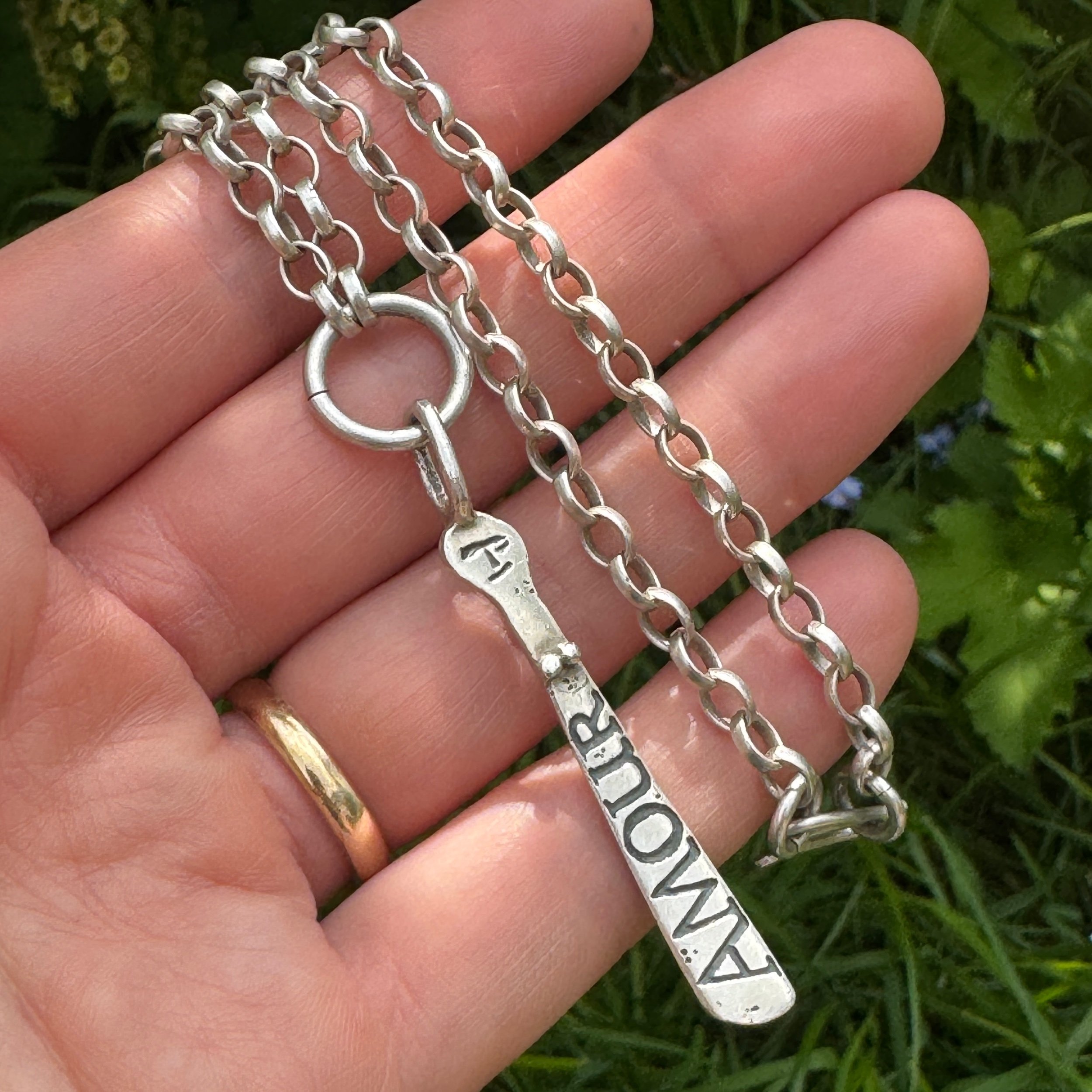 Pre-owned Diana Porter Sterling Silver Sibyl Necklace with AMOUR Pendant