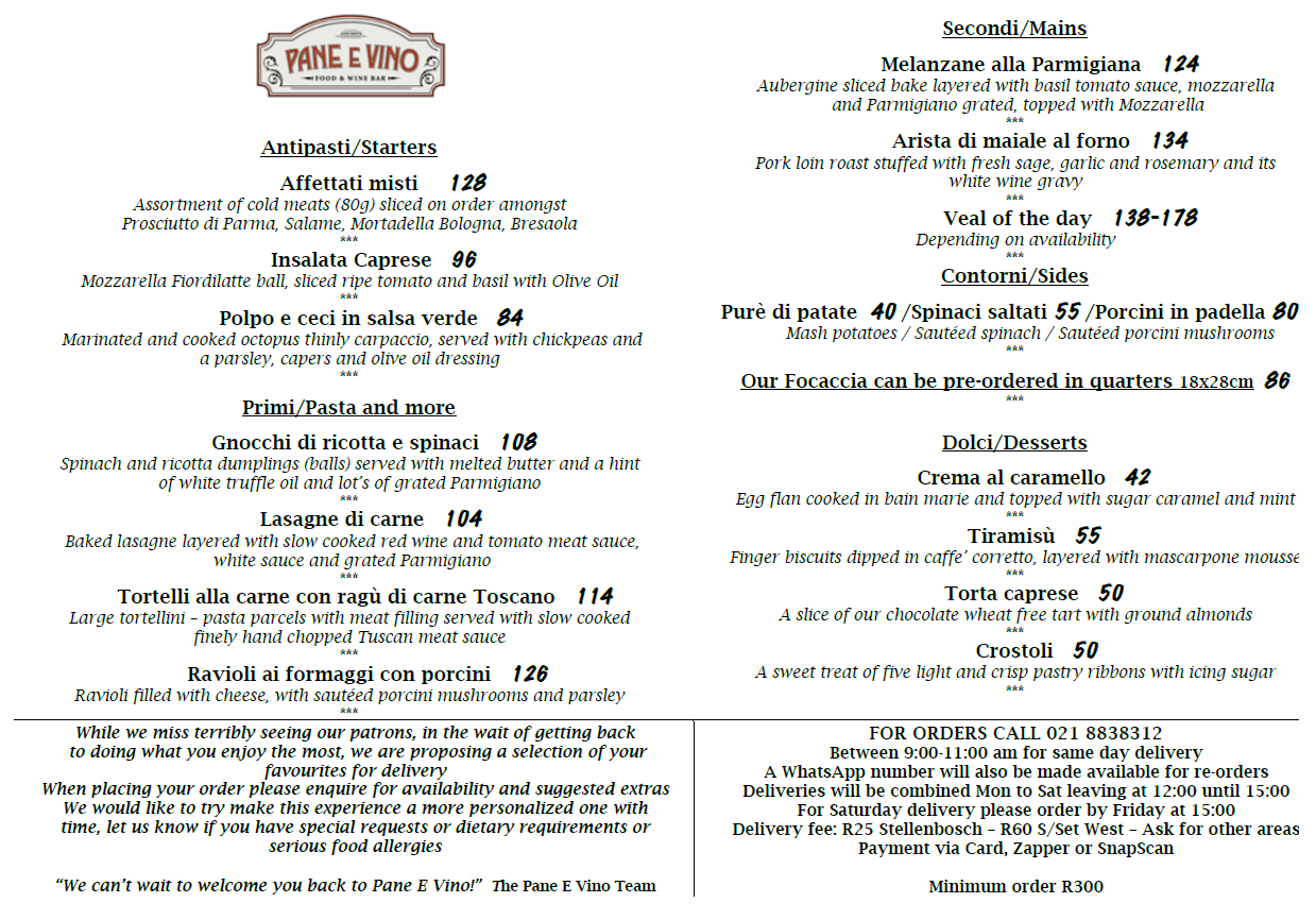 Pane E Vino to deliver in Lockdown! — DALLA CIA WINES