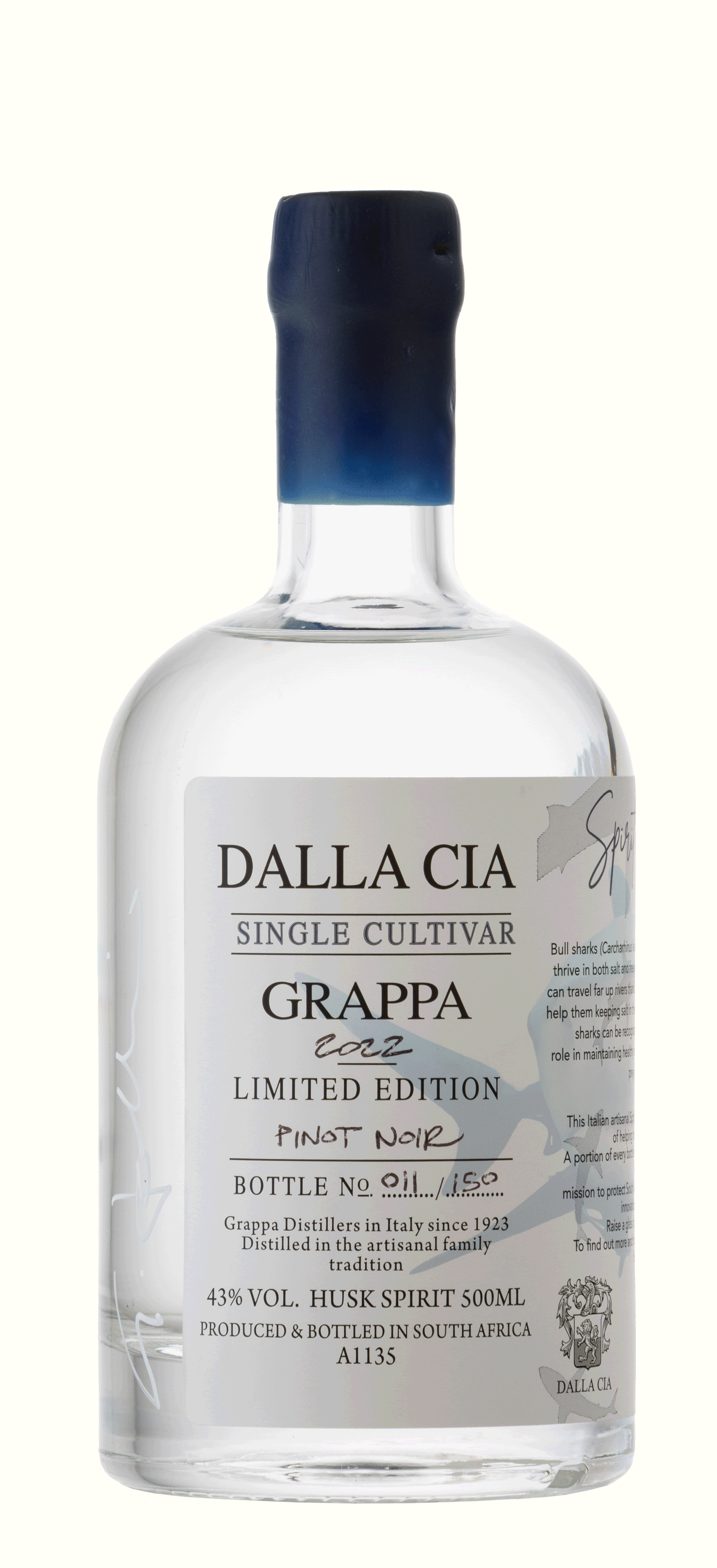 2022 Limited Edition Dalla Cia Pinot Noir Single Cultivar Grappa (Bull Shark)