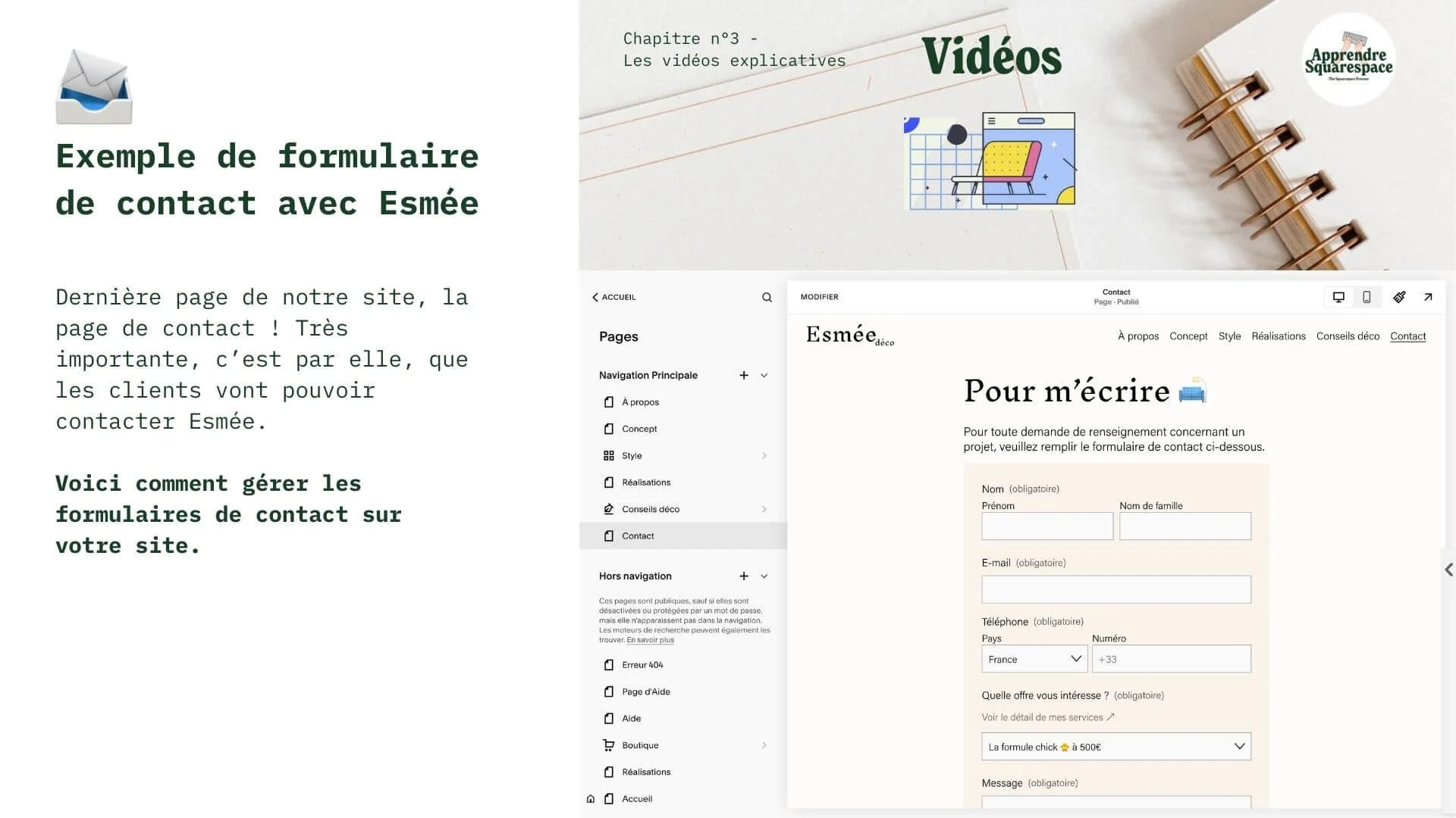 Exemple de formulaire de contact avec Esmée (6 pages + 25min tuto)
