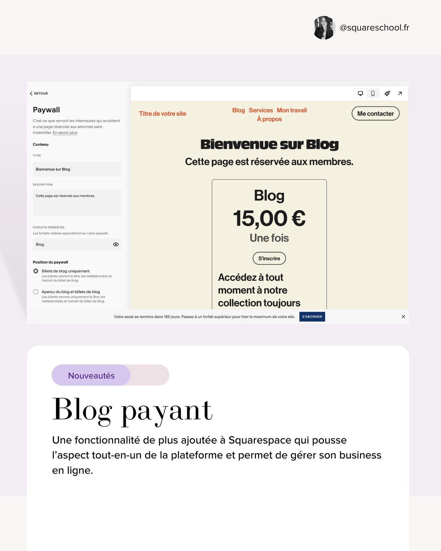 💶 Toujours plus de possibilit&eacute;s business.
#squarespace #blog #squarespacetips #squarespacedesign #squarespacedesigner #squarespacewebsite #nouveau #webdesign #squarespacefrance #squarespaceenfran&ccedil;ais #squarespacedesignerfr #paywall #bu