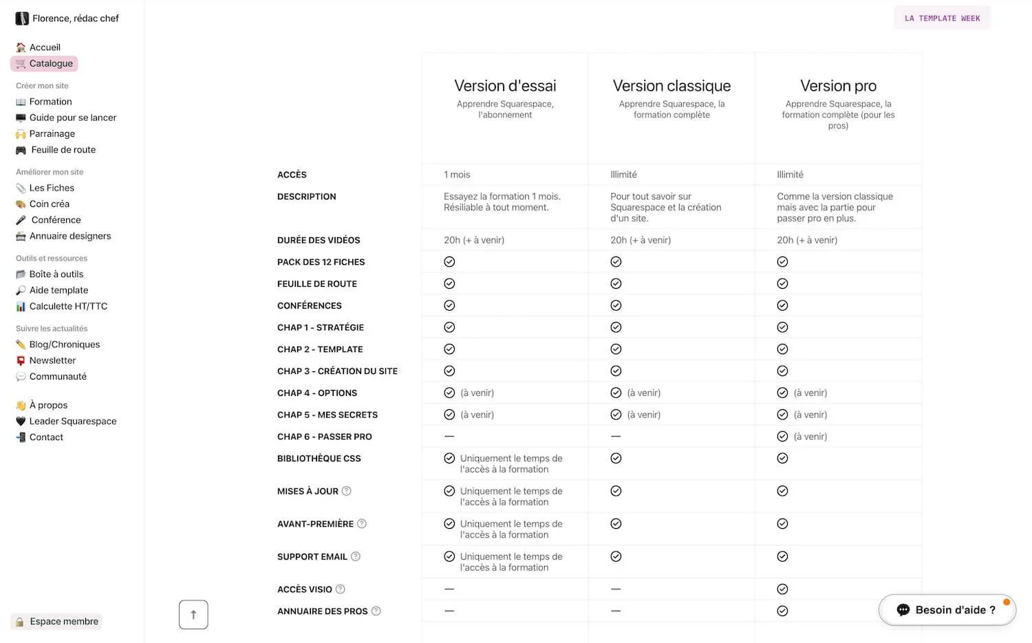  Le Widget "  Tableau de prix  " 