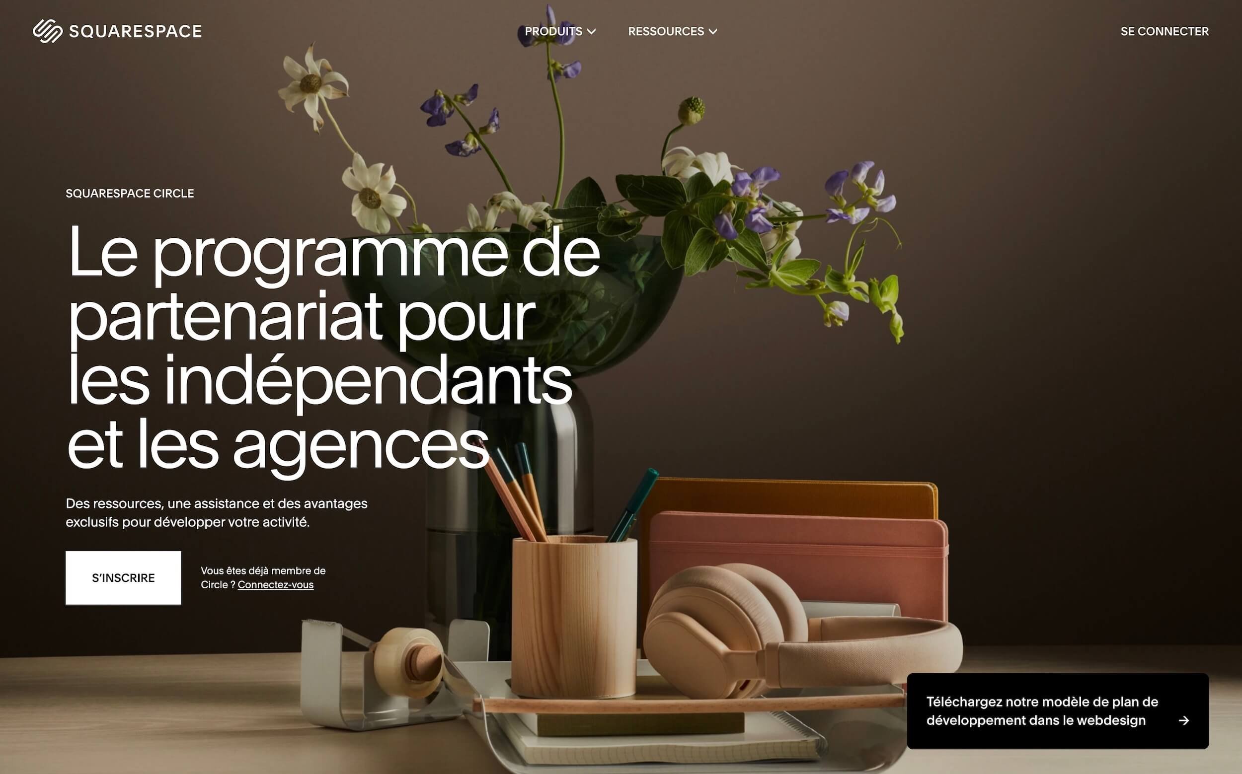 Page d'accueil Squarespace du programme Circle
