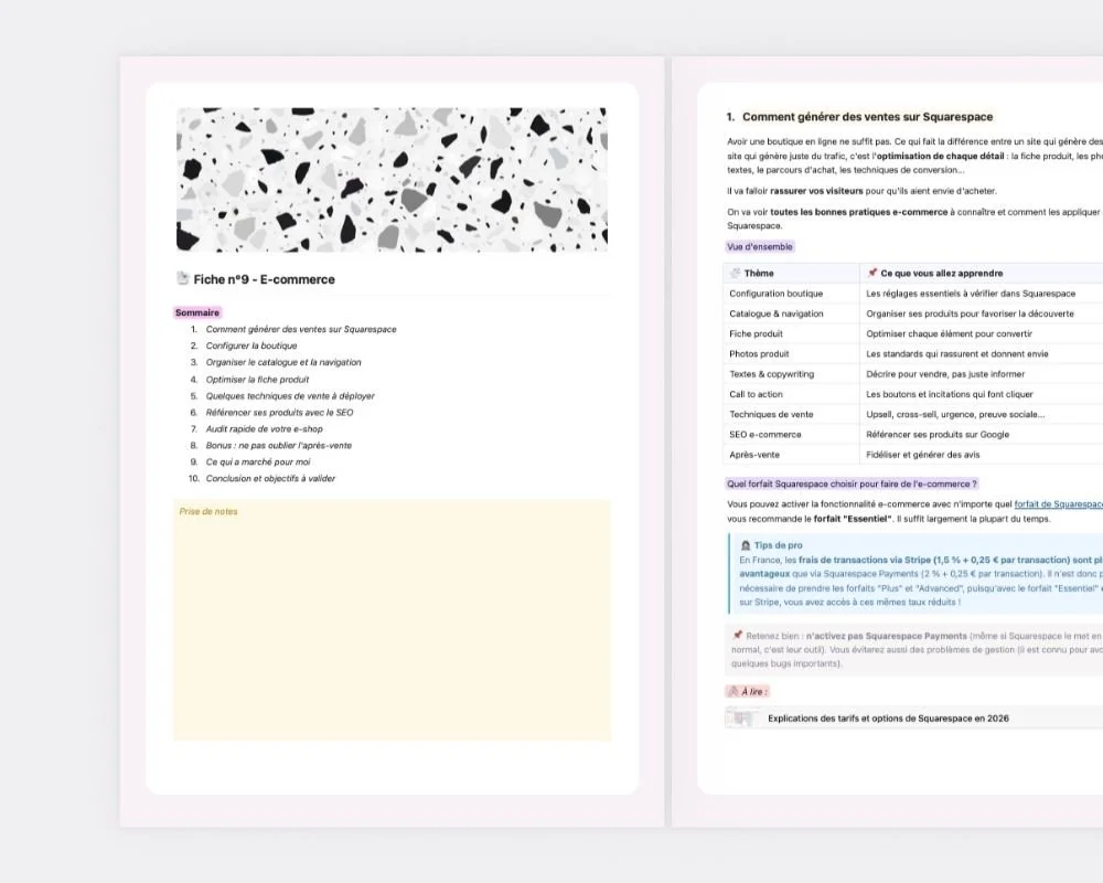 Preview - Fiche n°09 - E-commerce spécial Squarespace