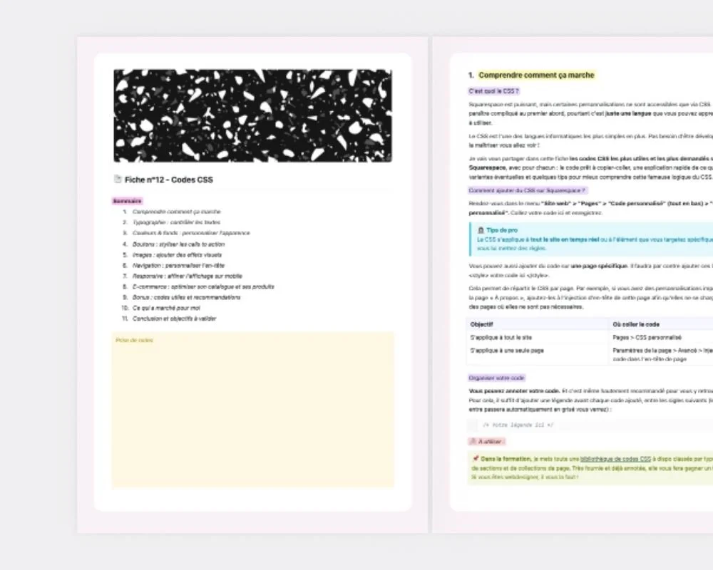 Preview Fiche n°12 - Codes CSS Squarespace