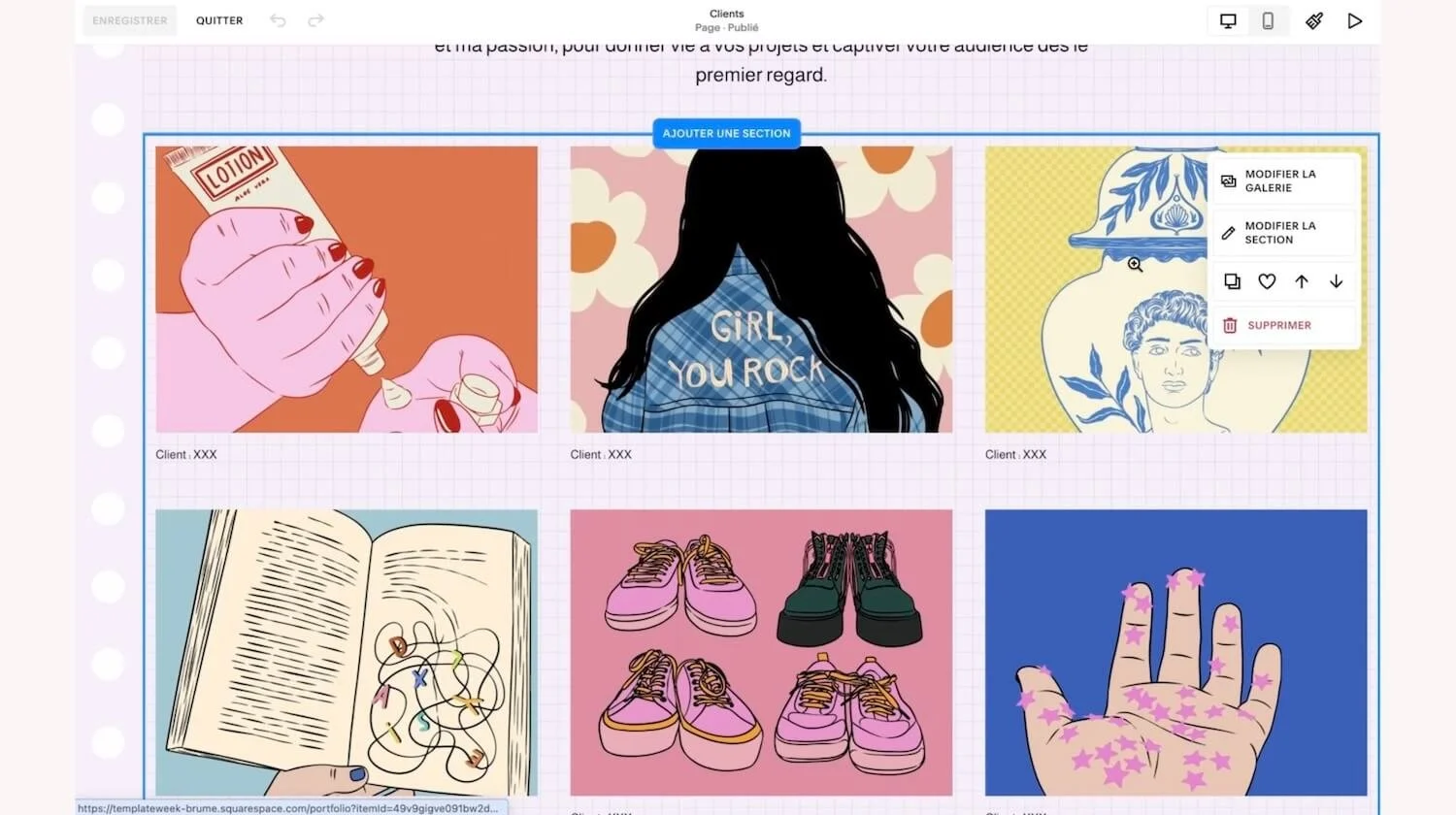 Exemple structure portfolio Squarespace