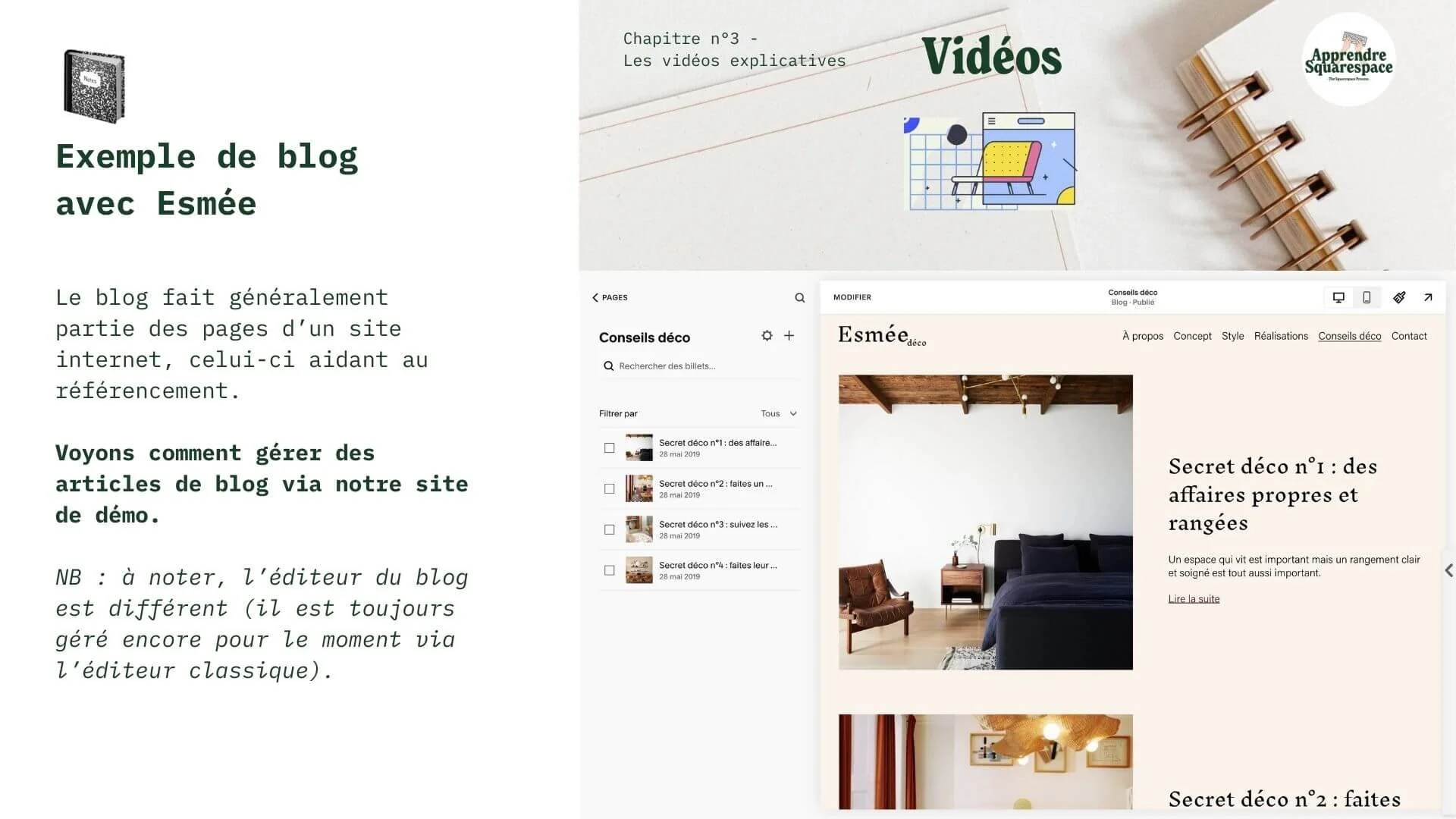 Exemple de blog avec Esmée (6 pages + 40min tuto)