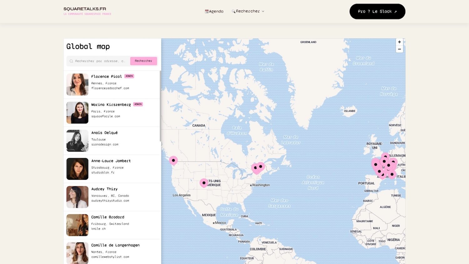 La carte des webdesogners Squarespace francophones