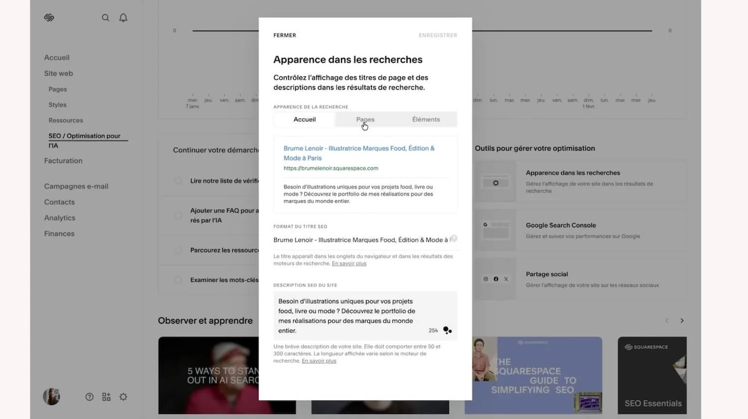 Exemple optimisation SEO Squarespace