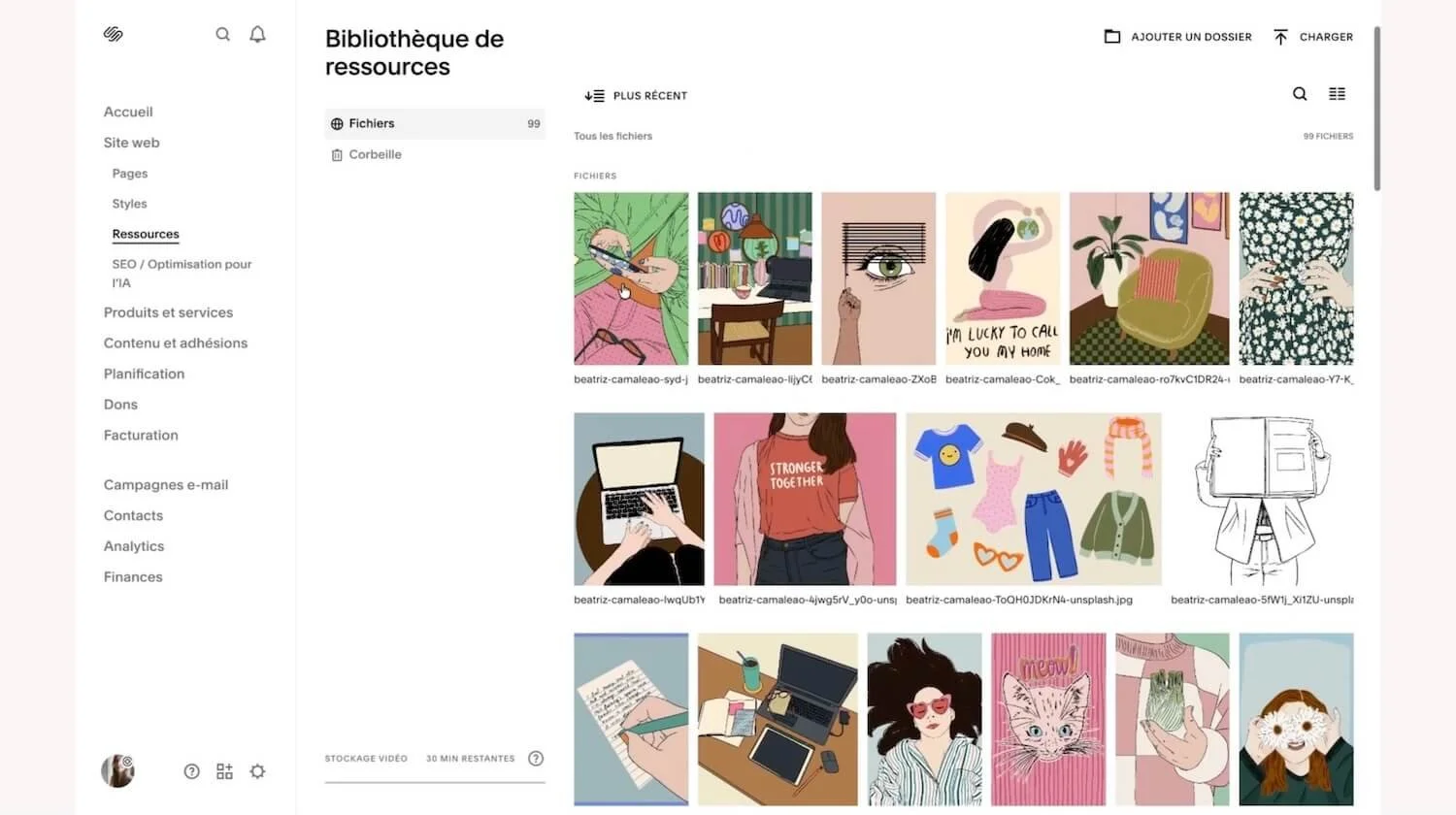 Bibliothèque de ressources Squarespace