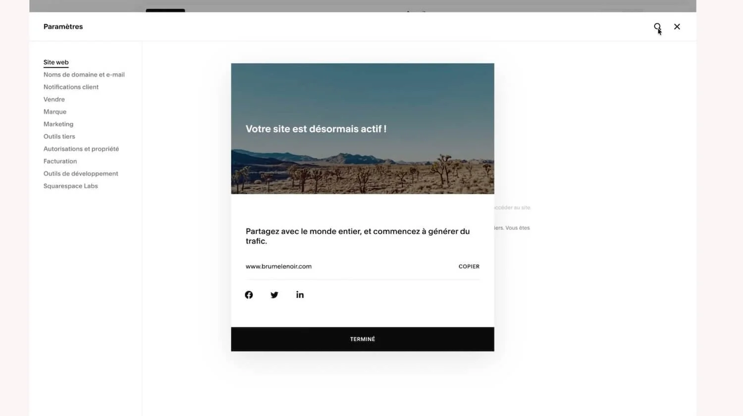 Exemple de mise en ligne site Squarespace