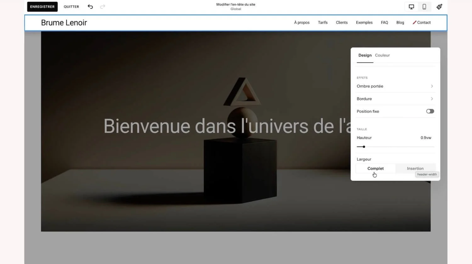 Customisation header Squarespace