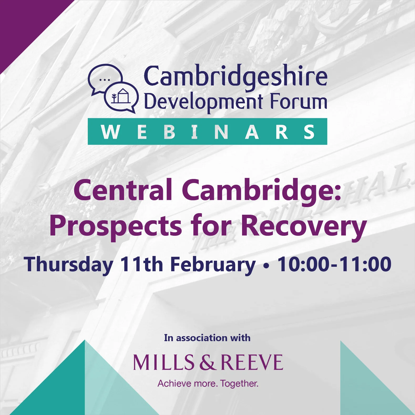 CDF Webinar: CDF and Mills &amp; Reeve members &amp; guests met to discuss ‘Central Cambridge: Prospects for Recovery’