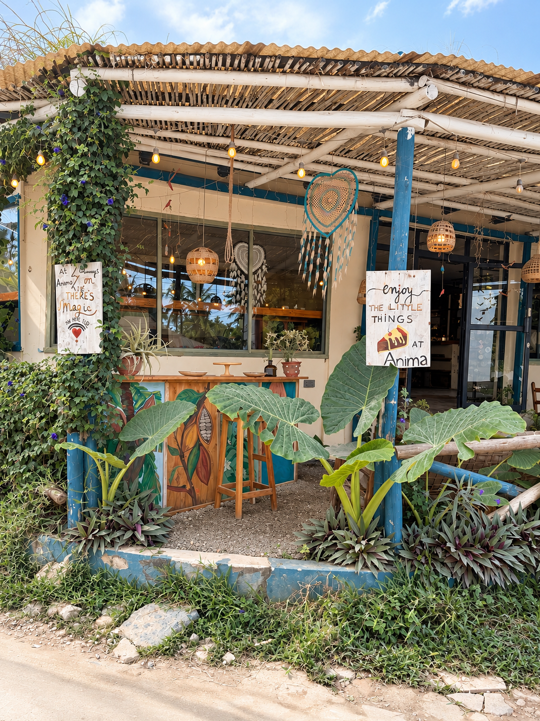 Sfeervol klein koffiebarretje in het dorpje Paje op Zanzibar, een gezellige plek om tijdens je vakantie even te stoppen voor een kop koffie.