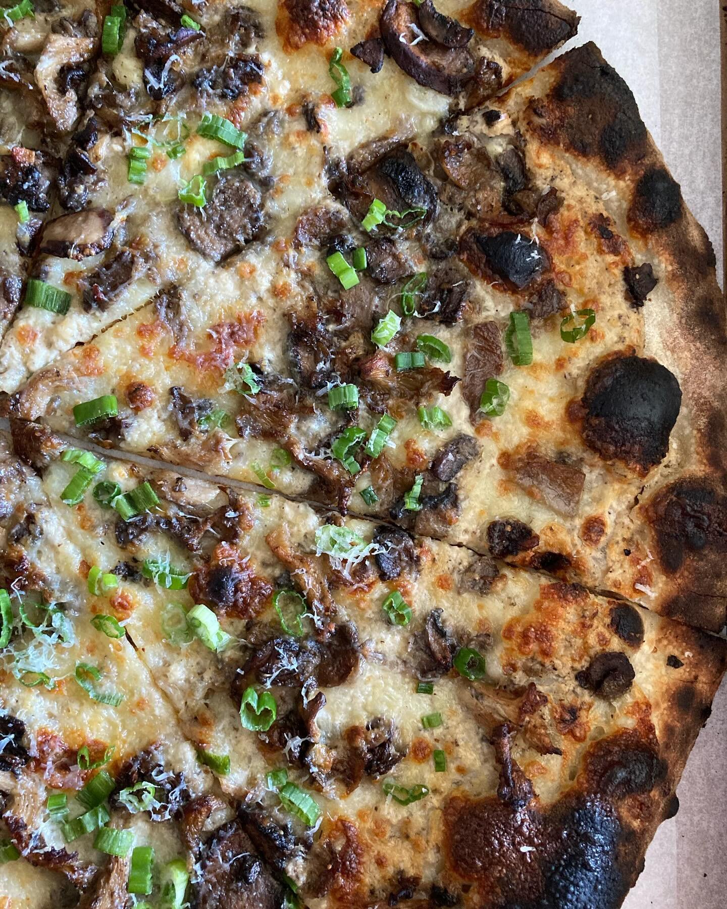 We&rsquo;re back! Open today through Sunday 4-8PM and serving up a weekly special: Mushroom &amp; Scallion pie! Cream base, cheese, mushrooms, scallions, and pecorino.