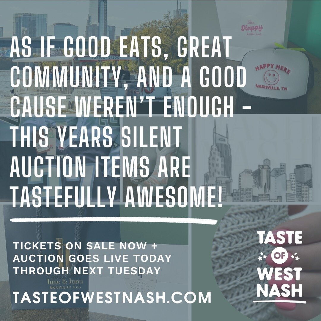 🎉 Get ready to bid, shop, and support local! 🛍 

Our @tasteofwestnash Silent Auction is now LIVE! 🤩 Huge shoutout to our amazing local businesses for their generous donations. 🙌 Let the bidding begin! 🌟 

Shop 'til you drop from now until midnig