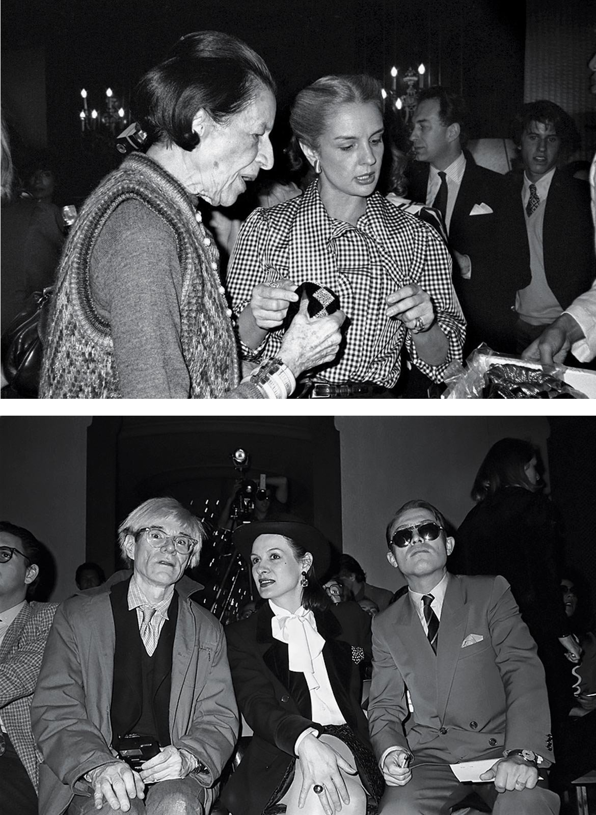  Top: Diana Vreeland and Herrera   Bottom: Andy Warhol, Paloma Picasso (daughter of Pablo Picasso) and husband Rafael Lopez Cambil. Credit...© Roxanne Lowit 