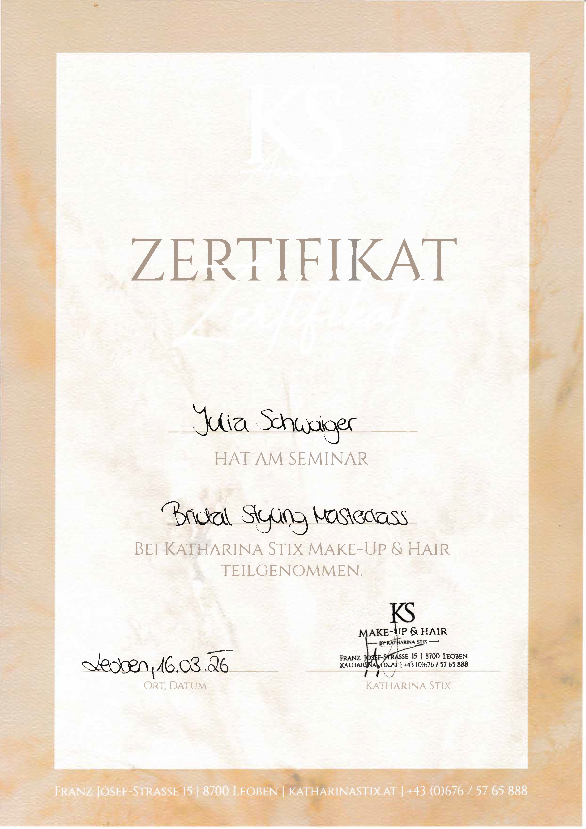 Zertifikat Bridal Styling Masterclass