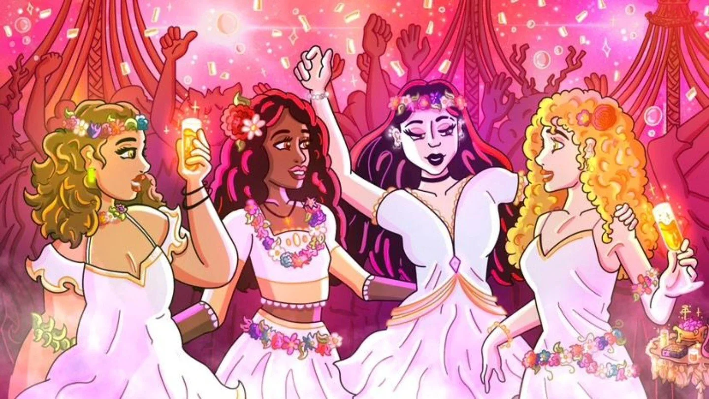 Another beautiful illustration from @elenicartoons 🩷🩷🩷 Capturing the magic of the Equinox club scene in #Threadneedle with our favourite coven. I love to see how others imagine the world.
.
.
.
#Shadowstitch #Illustration #booikillustration #booka