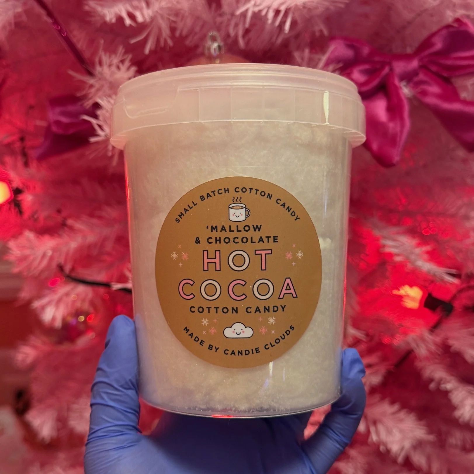 Hot Cocoa - Marshmallow & Chocolate Cotton Candy Topped W/ Mini Marshmallows