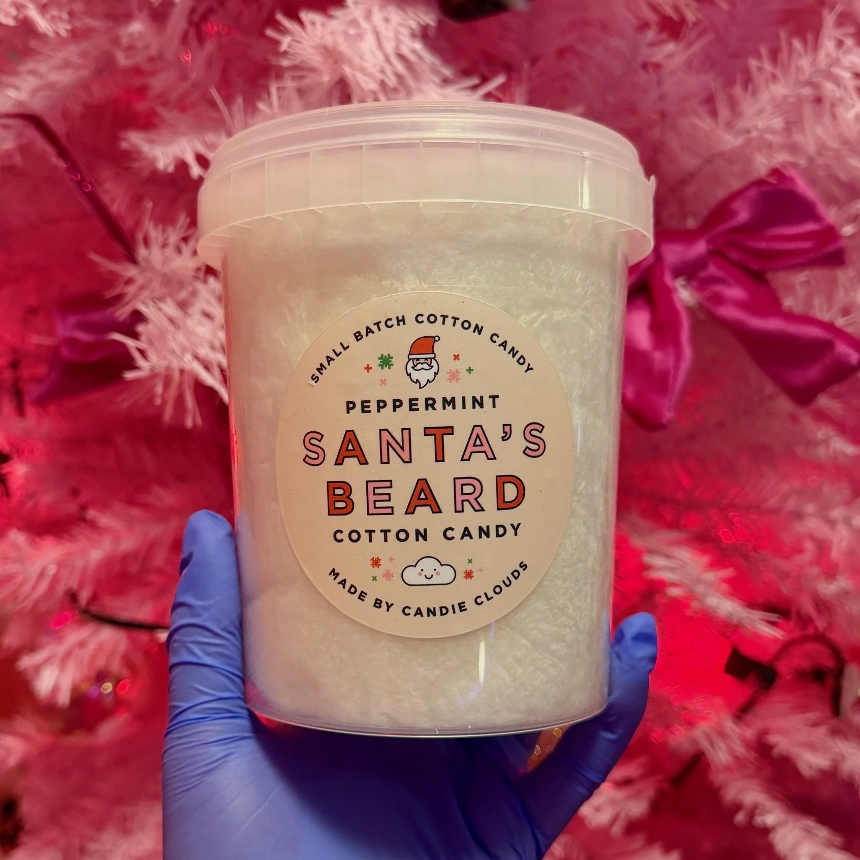 Santas Beard - Peppermint Cotton Candy Topped W/ a Mini Candy Cane