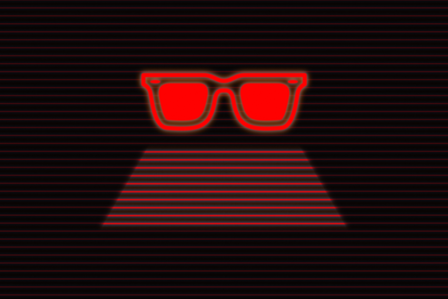 Een Meta Ray-Ban die een veld uitstraalt zoals een bewakingscamera. Het ziet er erg synthwave uit.