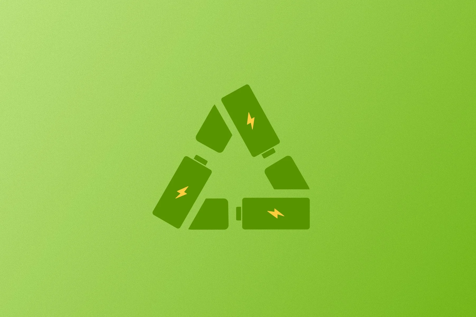 Een recyclage-icoon, maar de pijlen zijn batterijen.