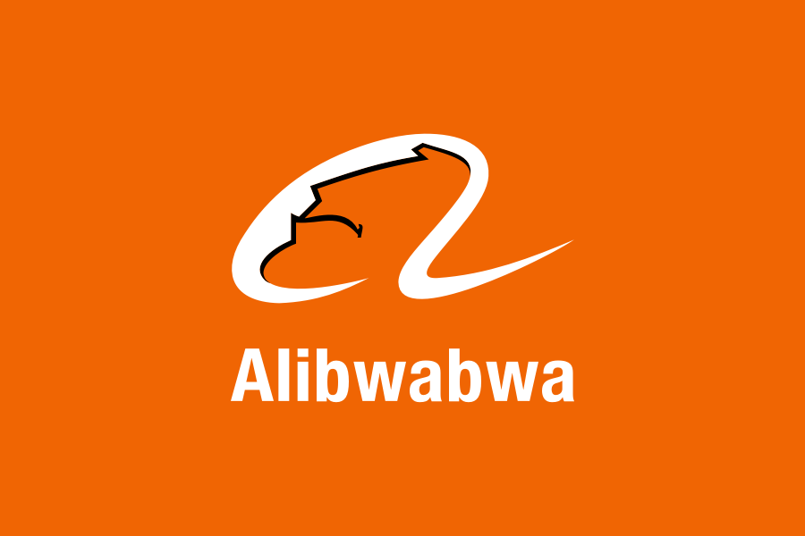 Alibaba-logo, maar met een triest gezicht (in plaats van een lachend gezicht). Het bedrijf noemt 'Alibwabwa' en niet 'Alibaba'.