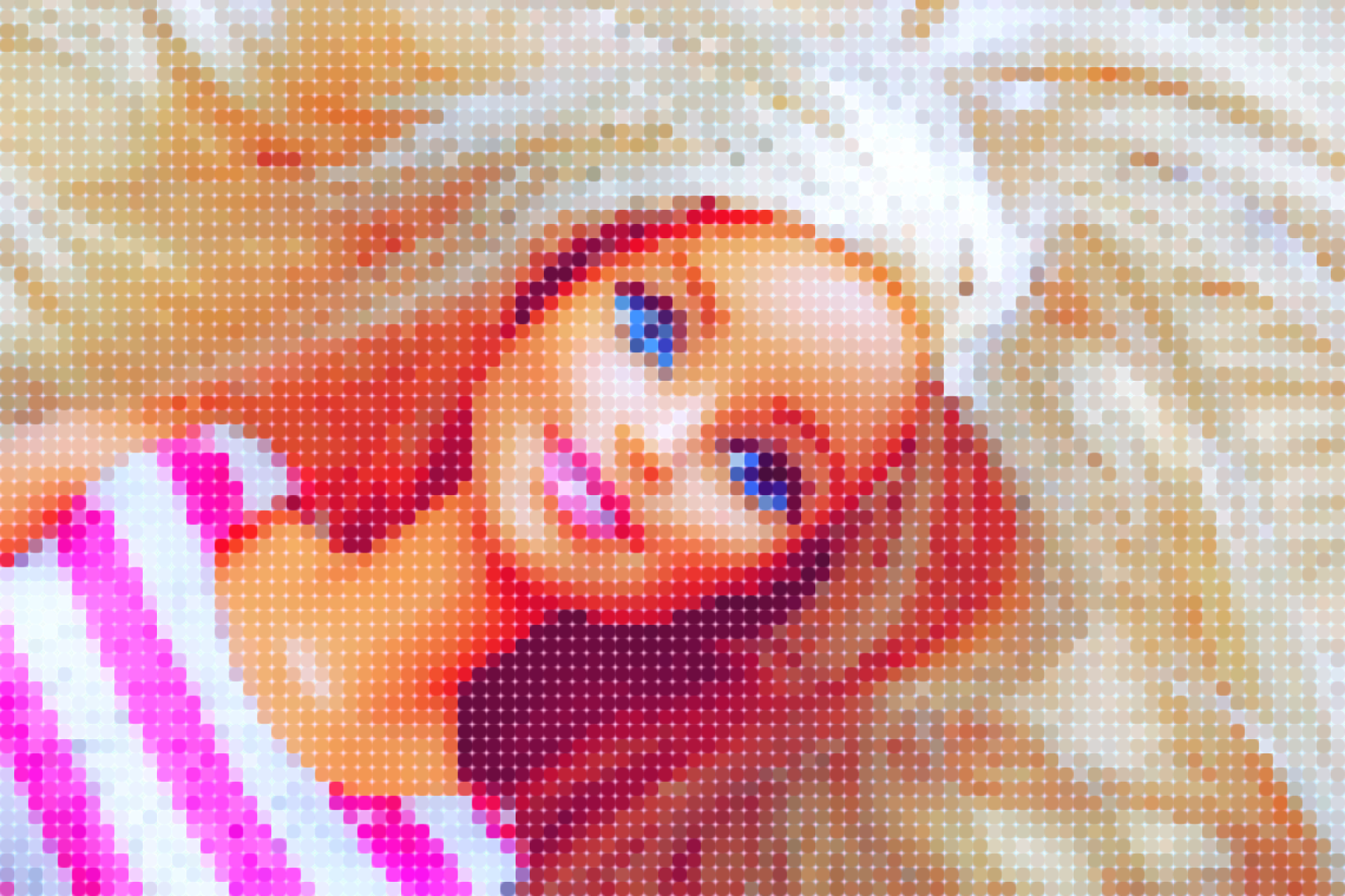 Barbie, maar met een 'dot matrix' patroon.