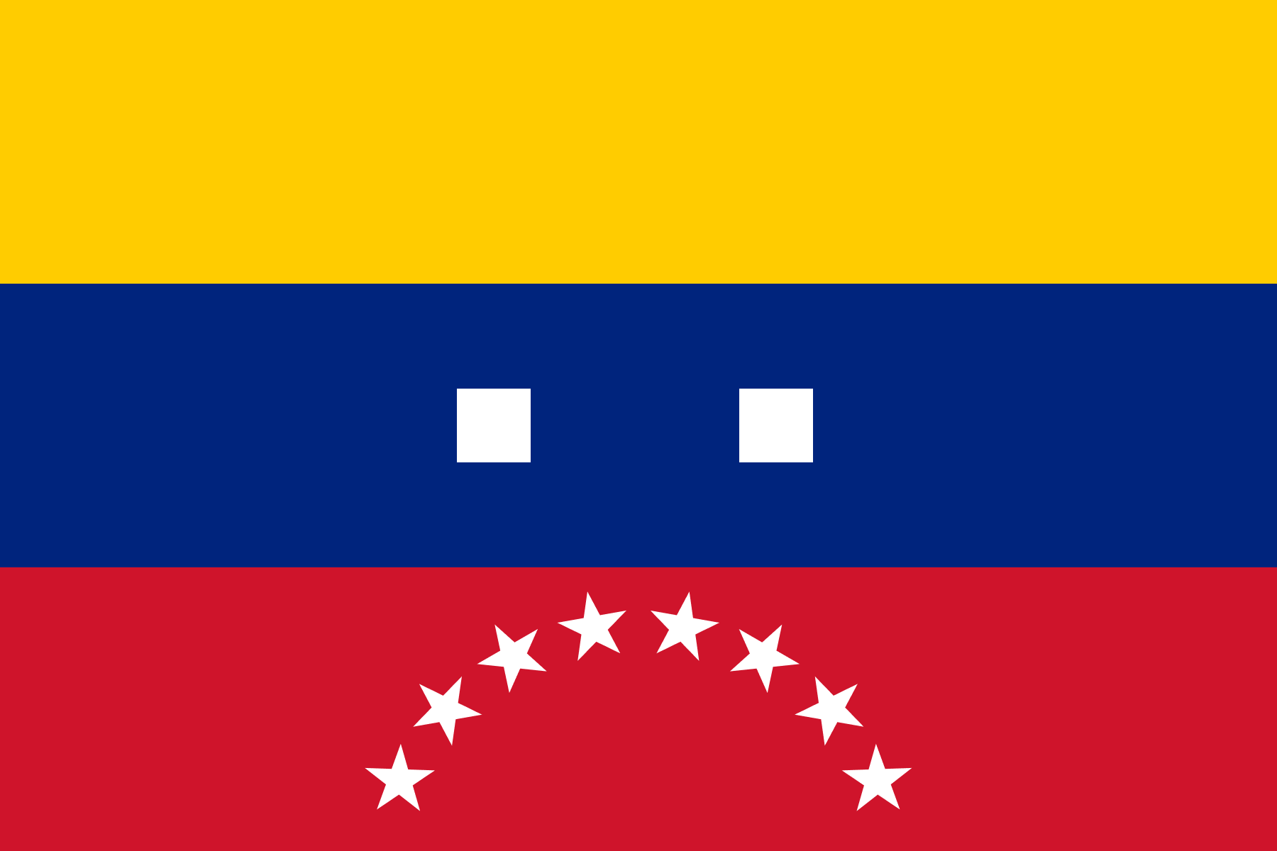 De vlag van Venezuela, maar de sterren zijn een trieste smiley.