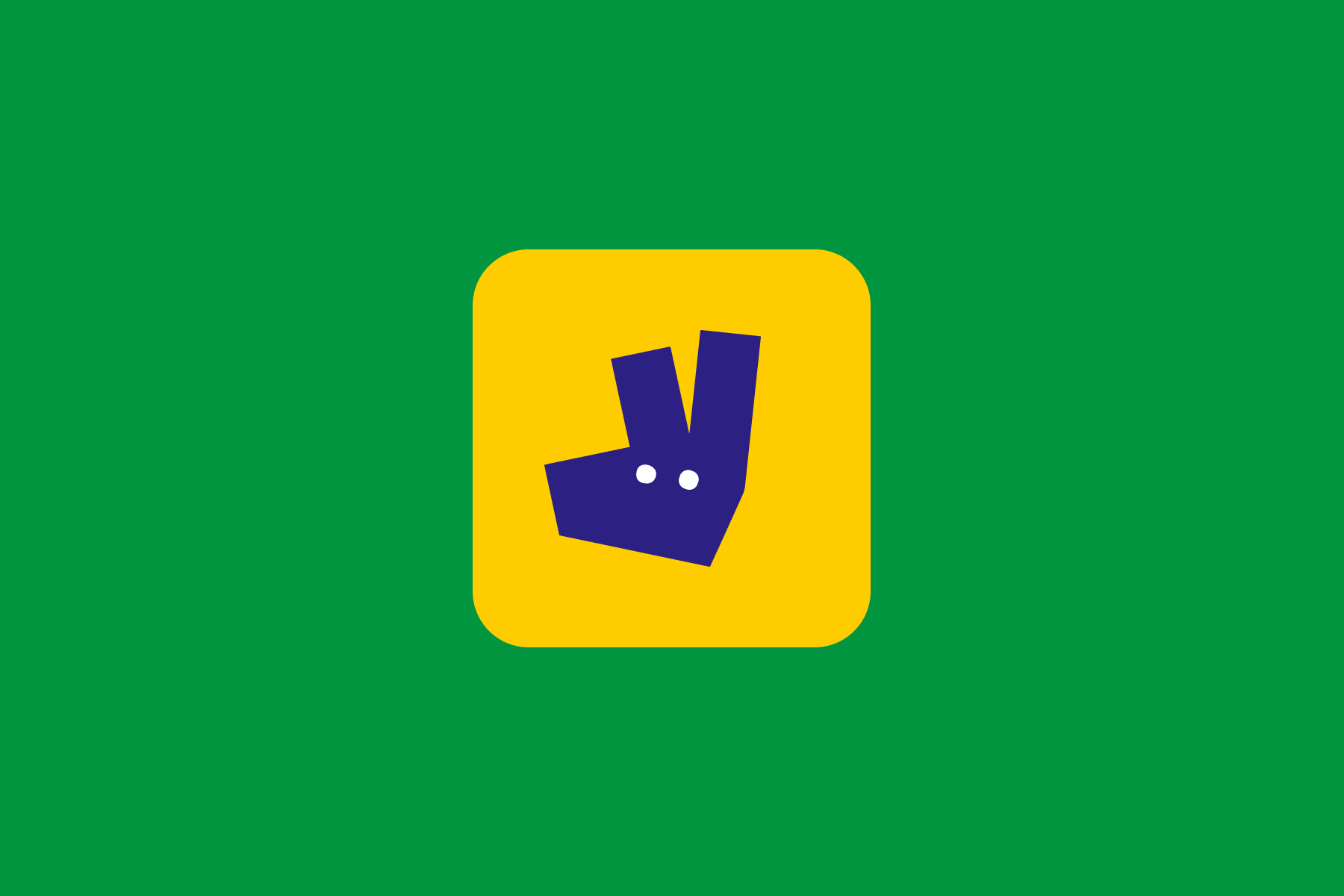 Het Deliveroo-app logo, in de Braziliaanse kleuren.