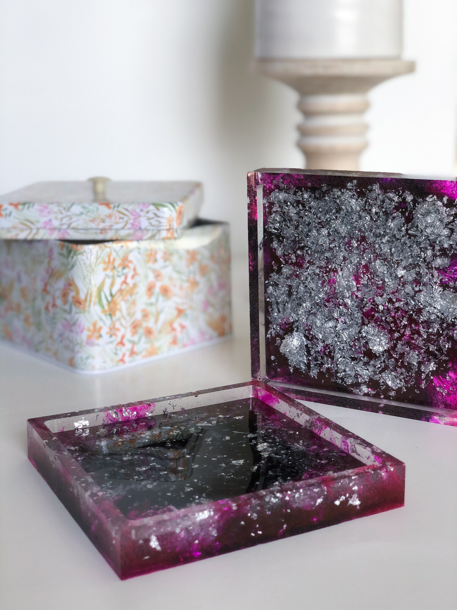 Purple Galaxy Resin Coaster Tray