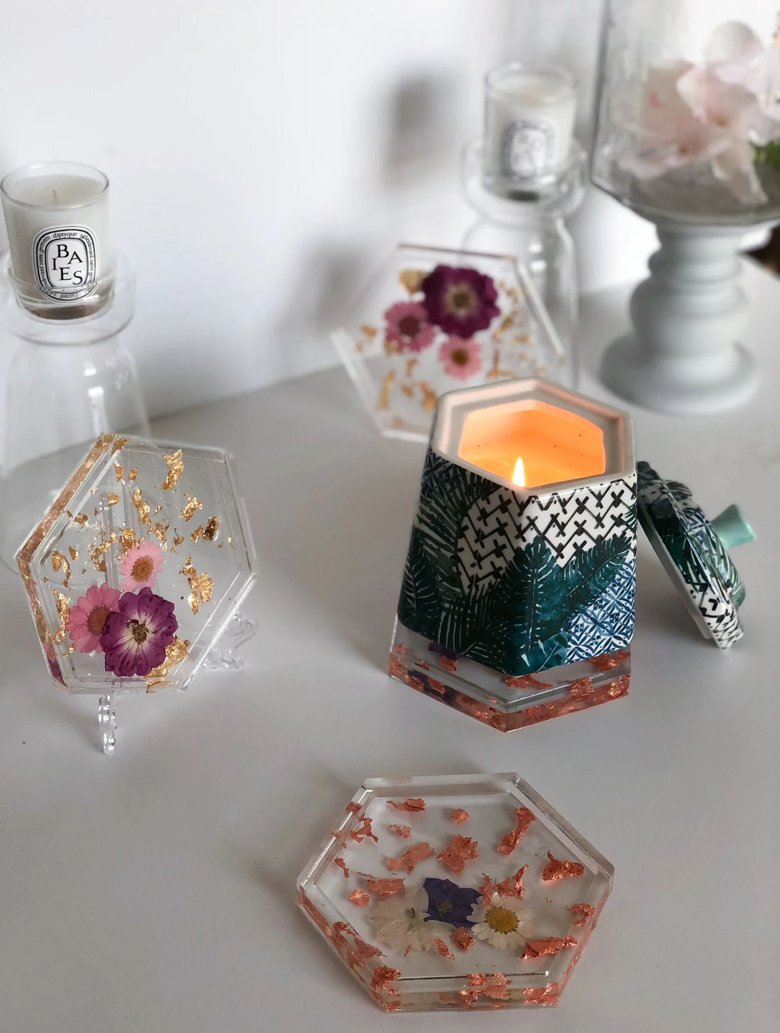 Floral Hexagon Resin Tray