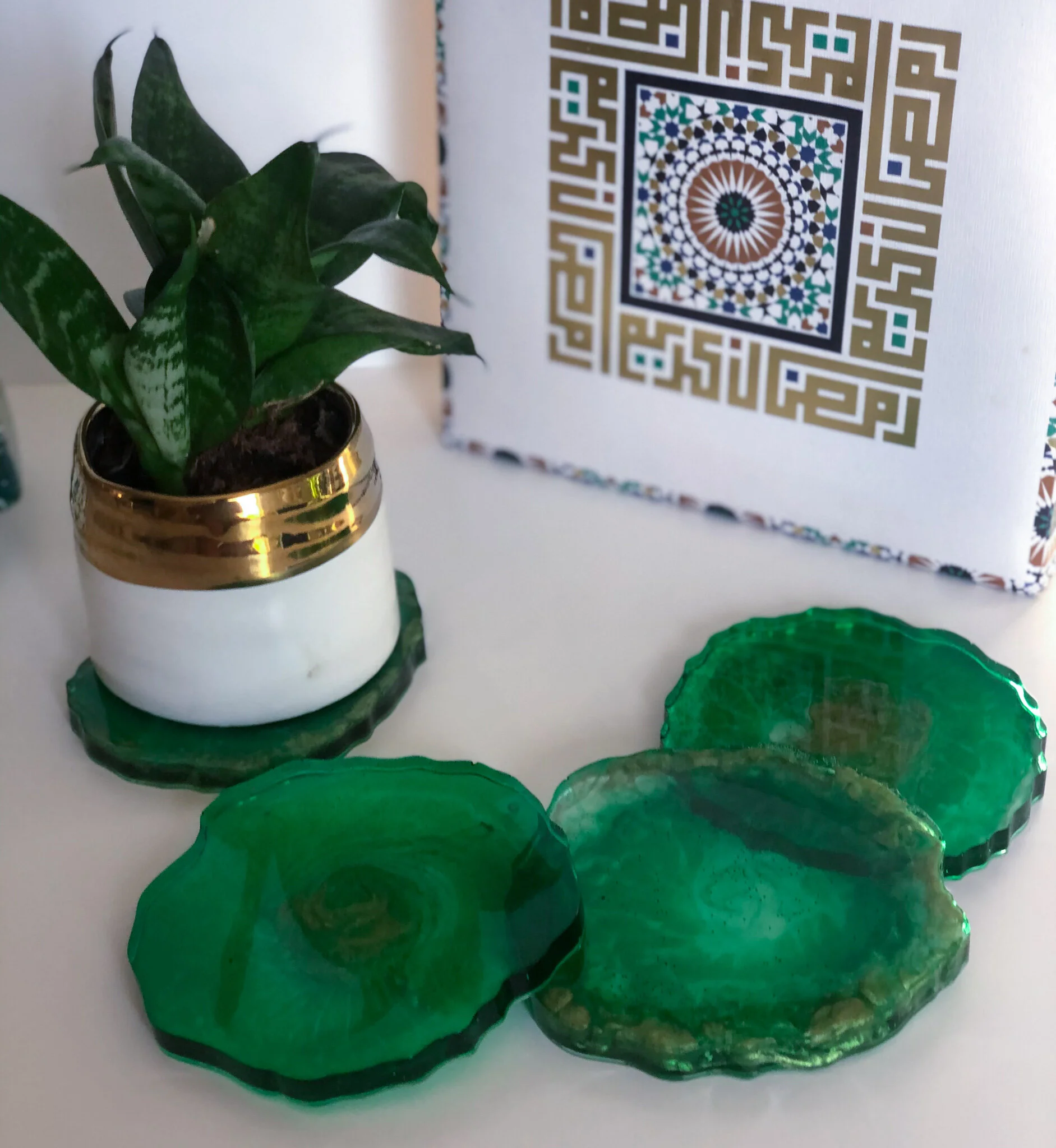Green Shimmer Geode Resin Coaster
