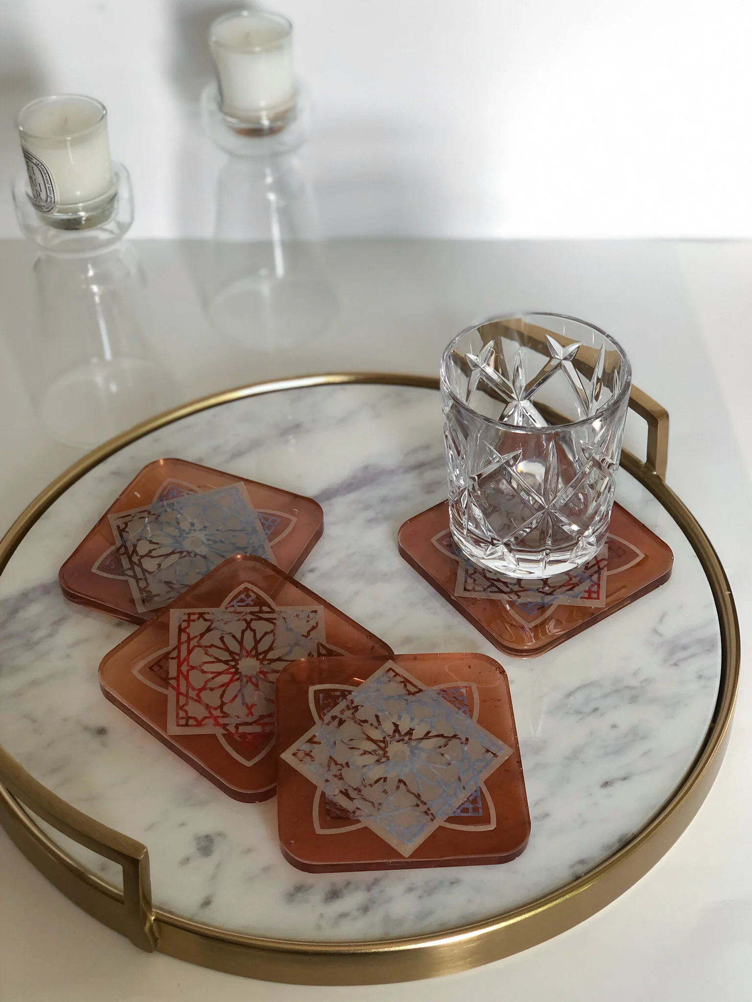 Bronze Geometric Design Resin Coasters 