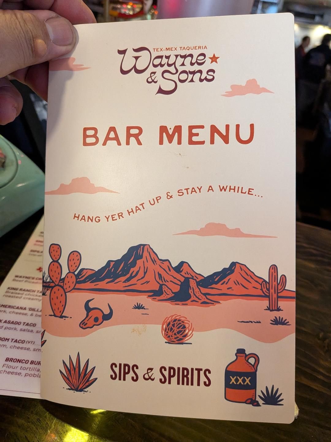 Wayne and Sons Bar Menu Cover
