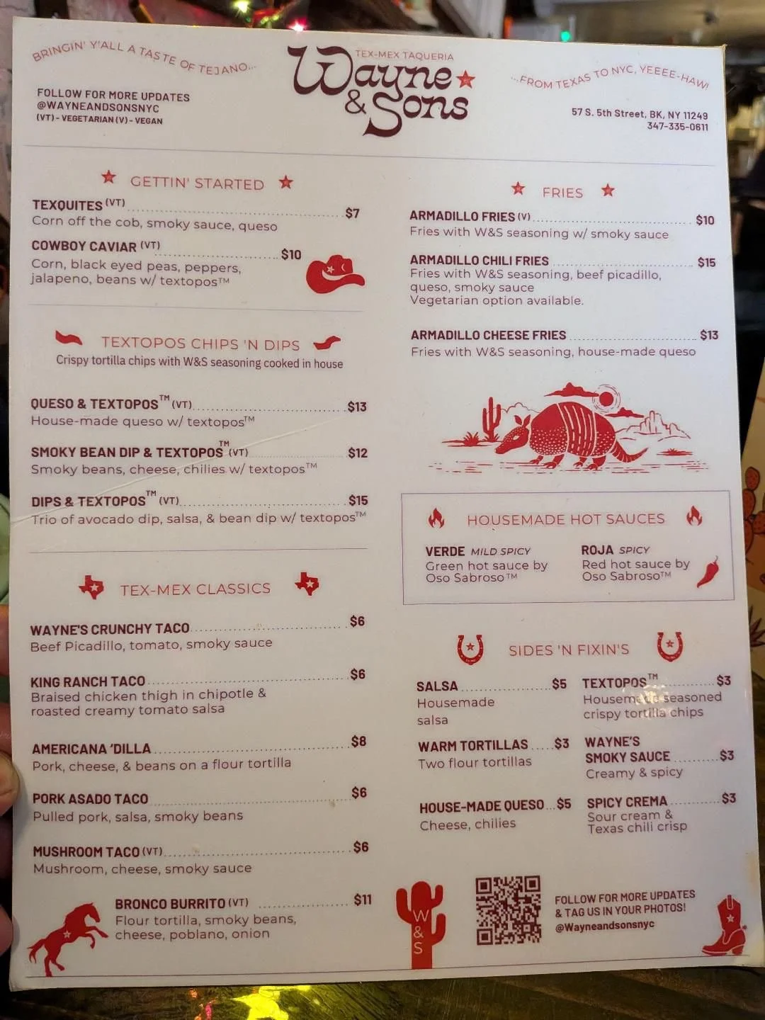 Wayne and Sons Food Menu