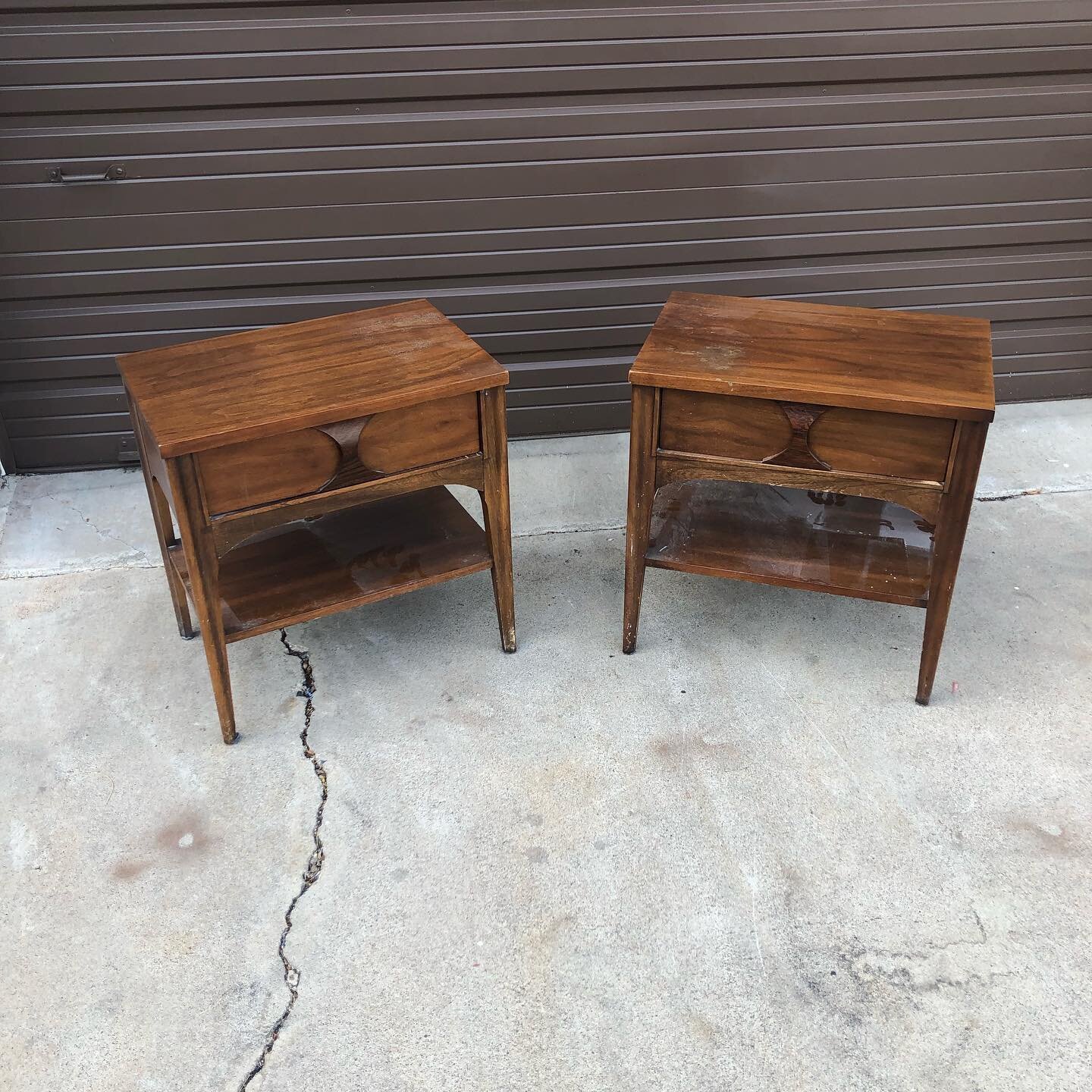 Very hard to find pair of Kent Coffey night stands. This is how I got them. They can be sold as is or we can clean them up. As is $675 pair. Rosewood handles. Great deal. DM for more info.