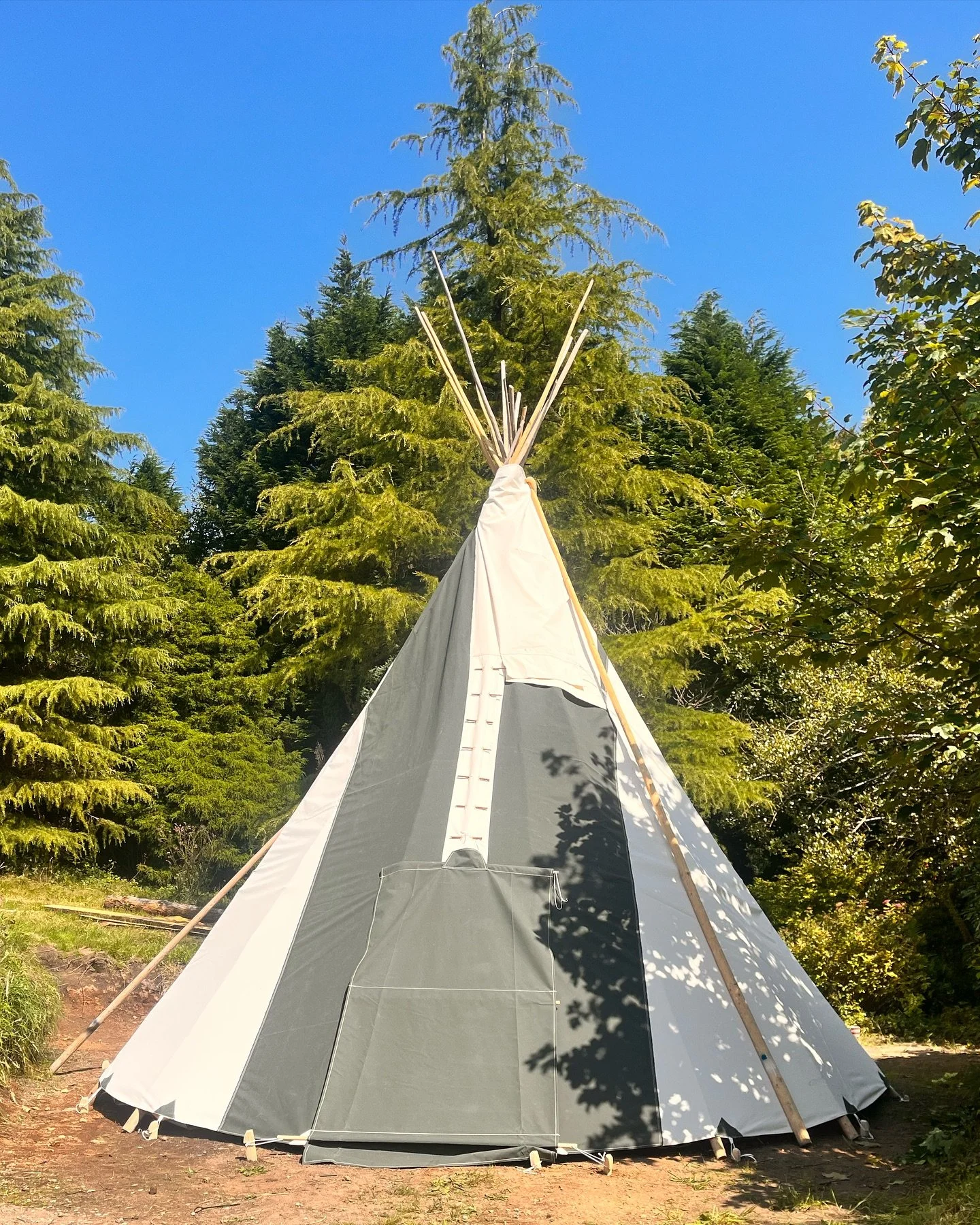 Lovely 18ft tipi we set up the other day, this is cream with olive front detail and a wheelchair accessible door which is also taller to allow people with mobility issues easier access. This is being used at a beautiful accessible outdoor education c