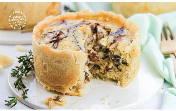 Caramelized Onion, Mushroom, and Parmesan Quiche