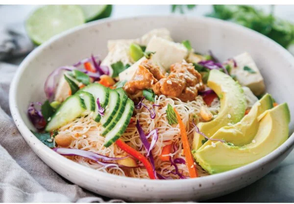 Spring Roll Bowl with Spicy Peanut Sauce