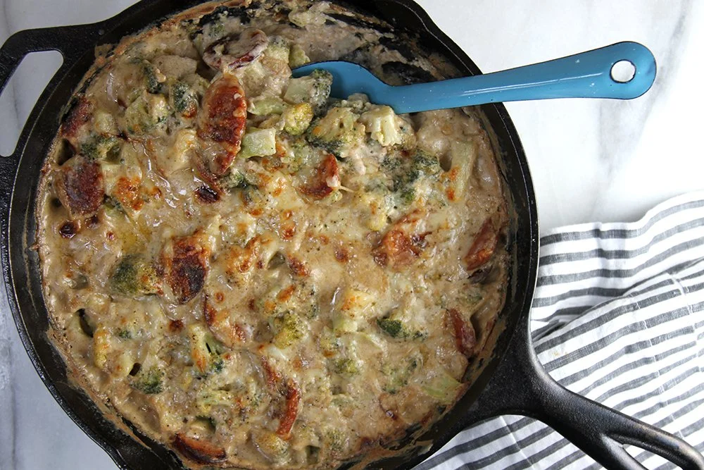 Broccoli, Andouille and Gruyère Bake