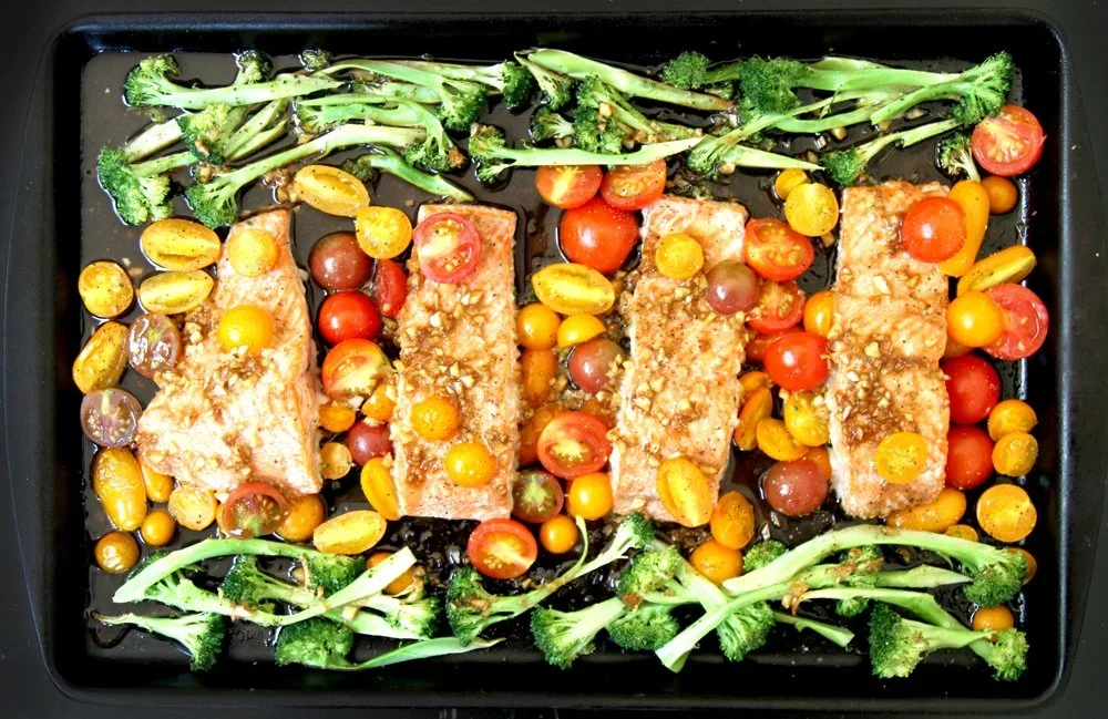 Sheet Pan Teriyaki Salmon with Broccoli &amp; Tomatoes